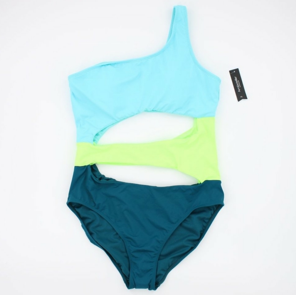 Ambrielle Swimsuit One Shoulder‎ Aqua Green Teal Sz XL
